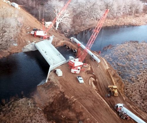 birds eye view of construction work on a bridge